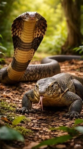 Monitor Lizard Runs for Life from King Cobra! 🐍 #shorts