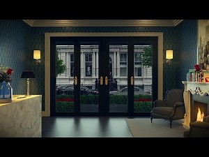 New York Hotel Lobby Ambience: Relaxing Jazz Music, Fireplace & Rain