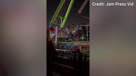 Terrifying video shows moment cars break off amusement park ride, injuring 10