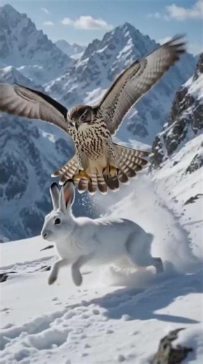 Falcon vs Snow Hare The Fastest Hunt on the Frozen Mountain#animals #wildlife