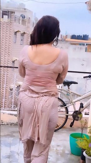 Desi Beautiful Aunty Bathing In Rain Tights Wet Salwar Kameez Auntie VLog Shorts #auntieboss #aunty