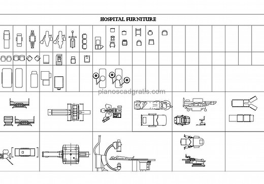 Equipamiento De Hospital, Bloques de AutoCAD - Planos CAD Gratis