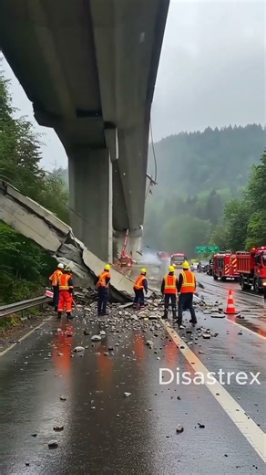 ALERT: Highway Bridge Collapse – Concrete Falling onto Road! 🚨