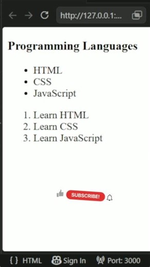HTML Ordered & Unordered Lists Explained | ul & ol Tutorial #Shorts