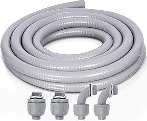 Liquid-Tight Conduit and Connector Kit - 1/2 Inch 15 FT Non Metallic Liquid Tight Electrical Conduit with 2 Straight and 2 Angle Fittings
