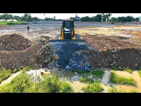Wow Perfectly Bilding Road Construction Over The Water Using Stones For Fill Clean Forest Pushing