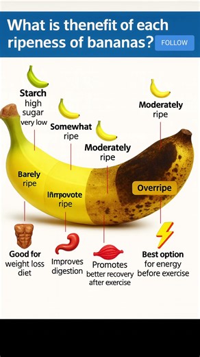 Banana Ripeness Explained: Health Benefits at Every Stage 🍌 #diet #shorts