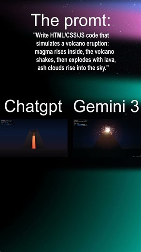 3 ChatGPT vs Gemini 3 - Volcano Eruption Coding Battle (HTML/CSS/JS)