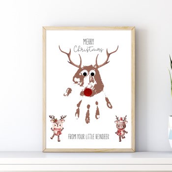 Reindeer Handprint Craft, Merry Christmas Footprint Keepsake Art