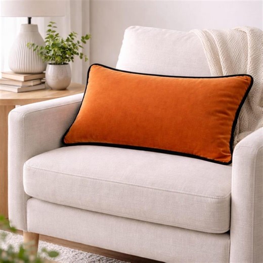 Orange Velvet Lumbar Pillow Cover, Black Piping, Decorative Cushion Cover for Sofa & Bed, 17 Color Options, Custom Sizes - Etsy