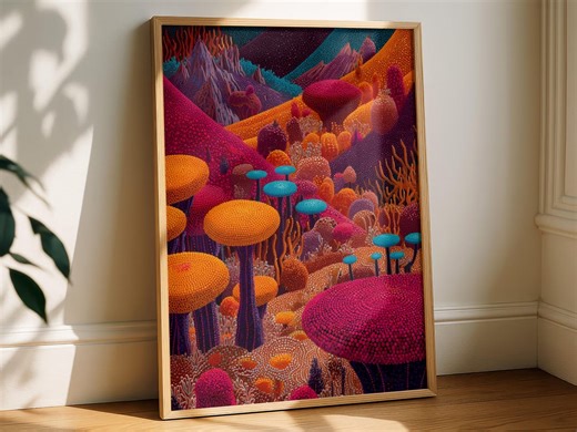 Alien Desert Planet Poster, Vibrant Sci-fi Landscape Art, Intricate Futuristic Illustration, Surreal Space Wall Decor - Etsy