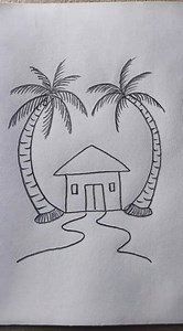 #cute 💖💖 #nice #sobeautiful 💚 #village #house #side #coconut #tree #draw #rongdhonuartanddrawing 💚💛 | Rongdhonu Art and Drawing