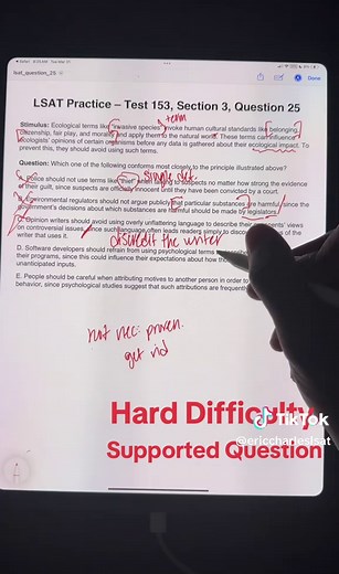 LSAT Prep: Hard Difficulty Supported Questions Explained