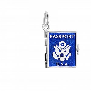 U.S.A Passport Book Charm | Sterling Silver Charm with Blue Enamel