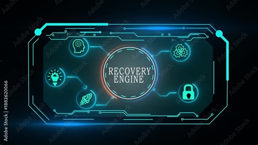 RECOVERY ENGINE concept. Restoring critical systems and data, backup and restoration procedures, proactive planning to mitigate risks and protect against potential disasters. IT system protection