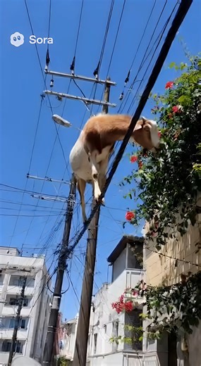 Una cabra ninja almorzando en los cables. | Gaia Arco