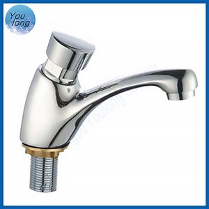 [Hot Item] Time Delay Faucet Chrome Brass Push Handle Deck Mounted Self Closing Wash Basin Taps Faucets
