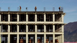 Construction workers fabricated timber form work at the construction site made from plywood and timber become mold for concrete Stock Video