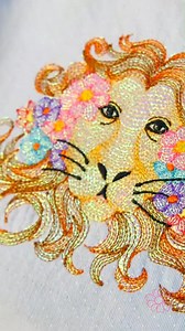 Do you remember our design, Embroidered flowers and lion? We've tried using Mylar with this design and it turned out amazing! Try it out yourself ✨🦁💐 . . . . . . . . . . . . . #lionembroidery#mylar#inthehoopdesign#ith#machineembroidery#sweetpeadesigns | Sweet Pea Machine Embroidery