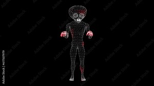 3D Alien Scan. UFO futuristic concept. Alien Scanning Interface. HUD Scull analyze. Mysterious Alien Humanoid, extraterrestrial life concept. For title, text, presentation. 3d animation 60 FPS