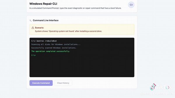This CompTIA A  PBQ tests whether you know the command, not just the concept. Watch how to solve it quickly and correctly. #PBQ #CompTIA #CompTIAAPlus #ITCertification #TechTok #Troubleshooting #windows #repairing