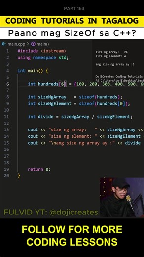 PART 163 | CODING TAGALOG TUTORIALS FULVIDEO YT : https://linktw.in/xENSID Dojicreates is a content creator who makes Tagalog video tutorial contents about coding and programming for beginners Join our growing community and learn programming with easy-to-follow tutorials on various topics, including C , Web Development, JavaScript, Python, Java, Computer Science, Information Technology, Dojicreates is the perfect place for you! Follow/Subscribe and start your coding journey today! #BSCS#BSIT#BSI