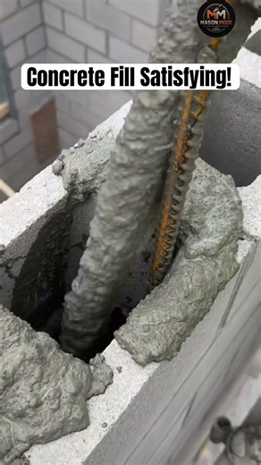 Perfect Concrete Pour Inside Block Wall 🧱#shorts #masonmode