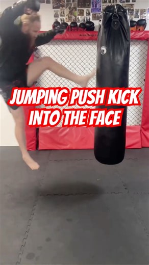 Jumping push kick into the face