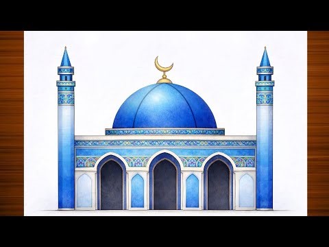 Easy Mosque Drawing Step by Step | Beautiful Masjid Drawing Tutorial