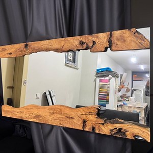 Large Wall Mirror for Wall Decor, Olive Wood & Mirror, Asymmetrical Mirror, Handmade Mirror With Live Edge Wood Detail, Modern Wall Mirror - Etsy