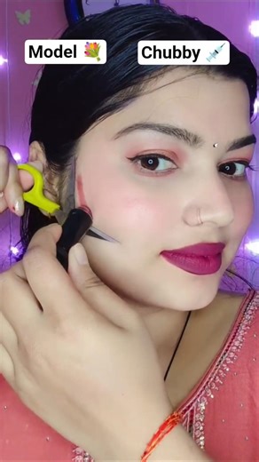 model vs chubby face #makeuptutorial #makeup #makeuphacks #shorts #trendingshorts #hack#makeuptips