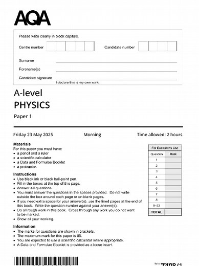 AQA A LEVEL PHYSICS PAPER 1 QUESTION PAPER 2025 (7408/1) #AQA #aqaalevelphysics #physics #physicspaper1 #physics2025 #alevelphysics #aqaphysics