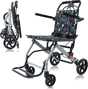 Ultralight Transport Wheelchair with Handbrake - Travel Wheelchair for Elderly and Children - Black