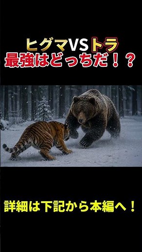 ヒグマVSトラ、雪山で本気で戦ったら勝つのはどっちだ！？【本編は下記から！】 #ヒグマ#トラ#動物対決#最強動物#shorts