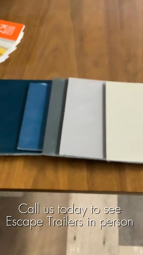 Our Escape Trailer interior design samples have arrived? If you’ve been designing your dream Escape on the website, but want to see how they actually look and feel together? We got you! Call us today. We’d be happy to show options in person. #revolutiontrailers #takeyourescape #escapetrailer #rvinteriordesign | ReVolution Trailers Upfitting