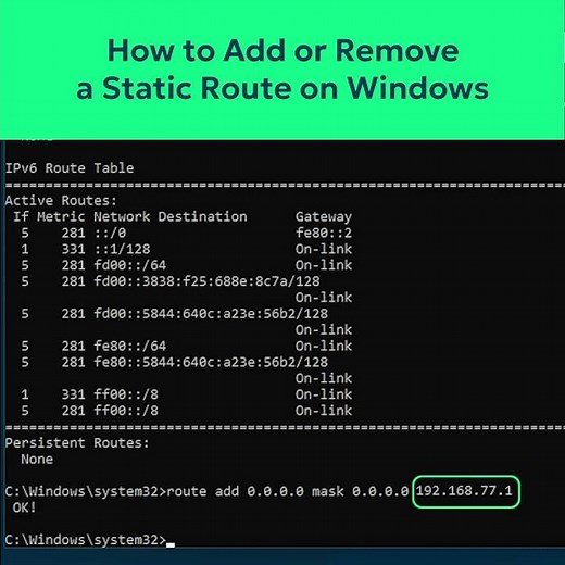How to Add or Remove a Static Route on Windows #StaticRoute #RemoveStaticRoute