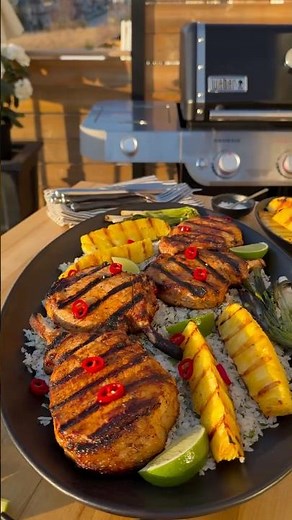 Chili-Lime Pork Chops with Grilled Pineapple made on the Weber Genesis Gas Grill 🔥#grillingseason