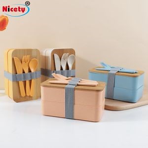 [Hot Item] Natural Eco-Friendly Biodegradable Bamboo Fiber Food Containers Bento Lunch Box with Bamboo Lids for Kids