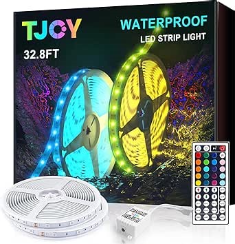 TJOY Waterproof LED Light Strips 32.8ft, IP65 Outdoor LED Strip Lights Waterproof with 44 Key IR Remote, Color Changing RGB Lighting for Bedroom TV Kitchen Indoor/Outdoor Decor(16.4ft x 2)
