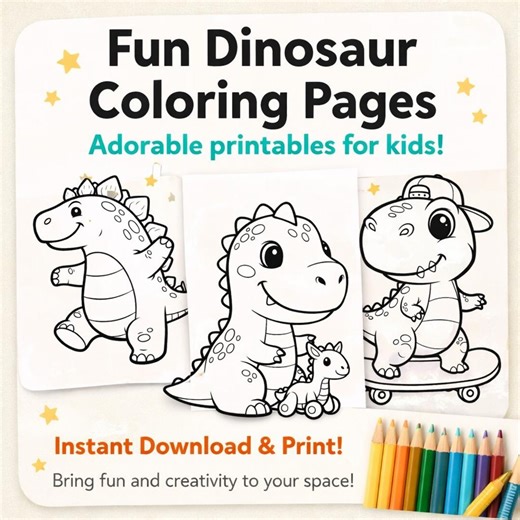 55 Printable Dinosaur Coloring Pages for Kids | Cute Dino Coloring Book | Instant Download PNG | Toddler Activity Sheets | Digital Download - Etsy