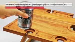 Outdoor Wine Table Foldable, Wine Picnic Tray for Champagne Beer Bottle, Glasses, Cheese & Snack, for Romantic Dinners Outside, Beach, Camping, Concerts at Park, Perfect Wine Lover Gift