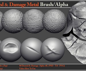 ArtStation - 80 Dented & Damage Metal Brush/Alpha   Video How To Use | Brushes