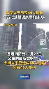 11月26日下午，香港新界大埔屋邨宏福苑多栋住宅楼发生火灾。27日，香港警方以涉嫌误杀罪拘捕负责维修大厦的工程公司三名负责人。#香港火灾