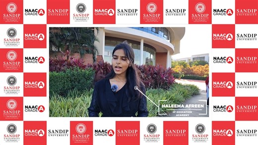 🎓Sandip University | NAAC A Accredited on Instagram: "Campus review by a visiting student from JP Education Academy! Right from futuristic classrooms and high-tech labs to hygienic canteens and scenic grounds, Ms. Haleema Afreen from JP Education Academy was in awe of Sandip University’s 250+ acre campus. #Watch as Ms. Afreen shares her personal experience when touring our campus. #SandipUniversity #CampusTour #CampusVisit #StudentExperience #TopPrivateUniversity [Sandip University campus, Sand