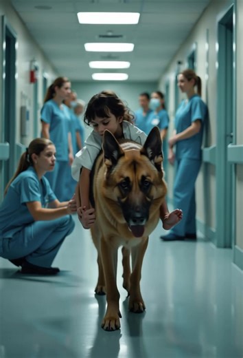 K9 Dog Enters Hospital Carrying a Girl in Distress — What Happened After Stunned Everyone! Monday mornings at St. Mercy General Hospital were always hectic. Doctors moved briskly through the corridors, nurses hurried from patient to patient, and the phones never seemed to stop ringing. The entire place buzzed with routine urgency — until, without warning, everything fell silent. Through the sliding doors came a German shepherd. But this wasn’t just any dog. Draped carefully across his strong bac