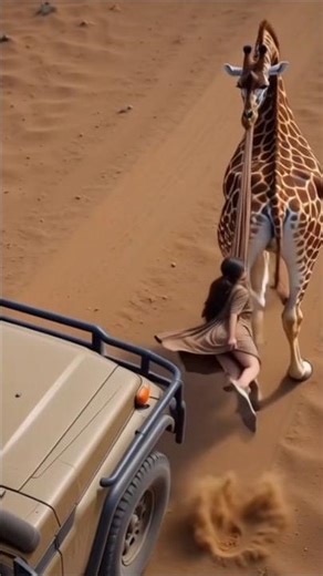 GIRAFFE ATTACK GIRL 🤣 started screaming in fear giraffe #giraffeviraltrendingvideo #funniestvideo
