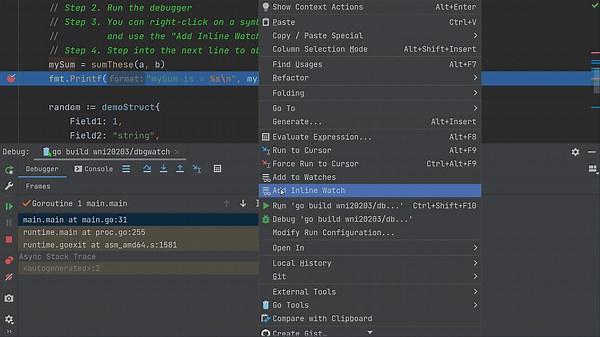 Inline Watches in Debugger