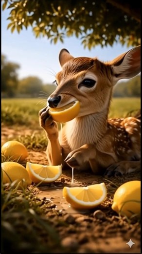 The baby deer eats lemons #deer #cartoon #lemon #tree #story #shortsfeed