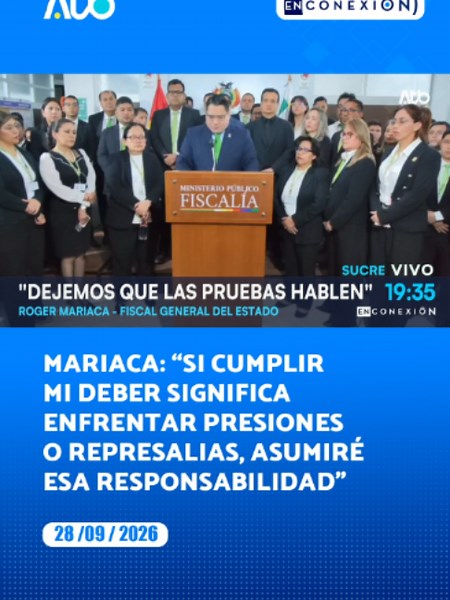 El fiscal general del Estado, Roger Mariaca, recibió “con mucha sorpresa” el retiro de su visa de parte del Departamento de Estado de Estados Unidos y expresó que si cumplir su “deber y sostener ahora la soberanía de Bolivia significa enfrentar presiones o represalias”, asumirá esa responsabilidad. En conferencia de prensa, acompañado por personal de la Fiscalía General del Estado en la ciudad de Sucre, Mariaca rechazó el pronunciamiento del gobierno norteamericano y defendió que su carrera, tra