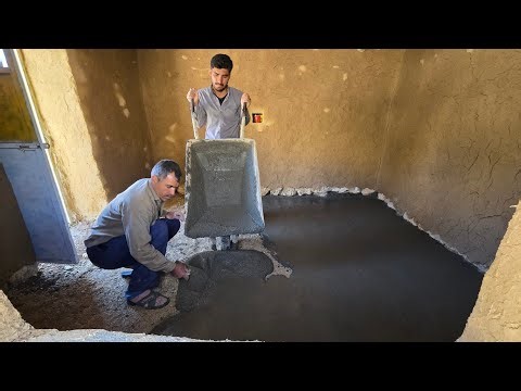 Nomadic life: Finishing the cementing of the floor of a cozy house in the mountains🏔🏠
